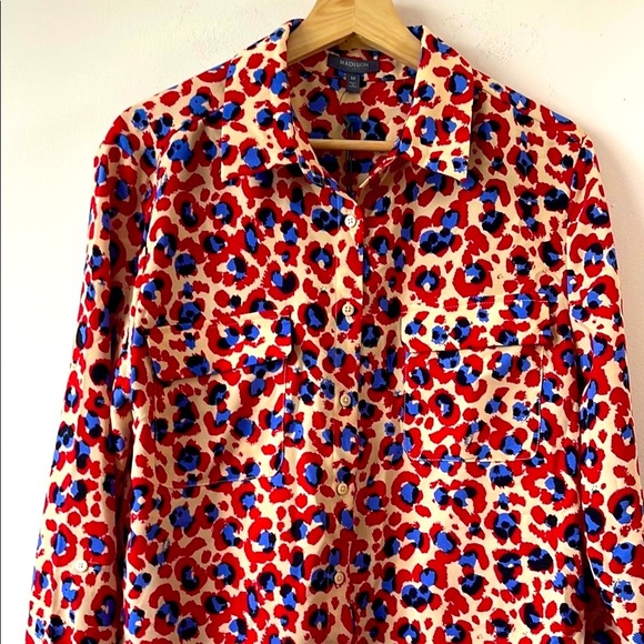 Equipment Women's Button Down Shirt - Red and Blue Pattern - Picture 3 of 7